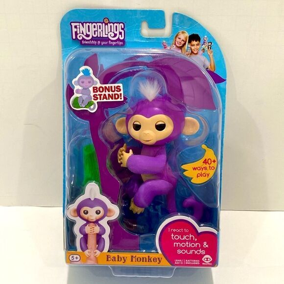 WowWee Fingerlings Interactive Pet Baby Monkey Mia With Bonus Stand Purple NWT - Picture 2 of 7